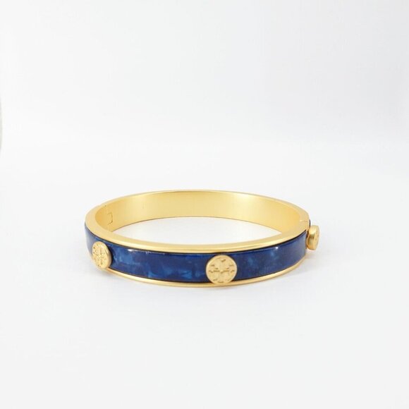 Tory Burch Miller Semiprecious Hinge Studded Bracelet Lapis Blue OS - Picture 1 of 14